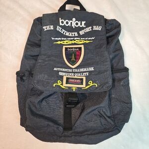 Vintage Bonjour Authentic Trademark Genuine Black Sport Backpack